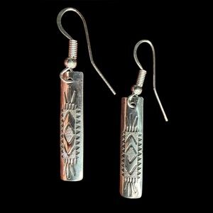 Sterling Silver Southwestern Stamped Bar Dangle Earrings Navajo Style